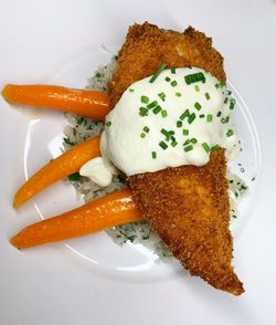 High angle view of food in plate