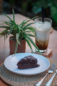 Close-up of dessert served on table