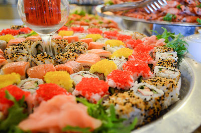 Close-up of served sushi