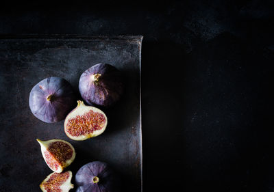 View of fruits on black background