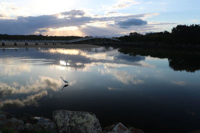 Scenic view of lake against sky during sunset