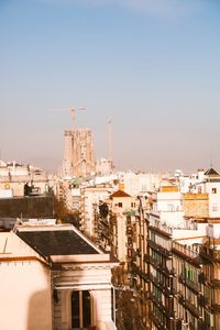 High angle view of buildings against sky