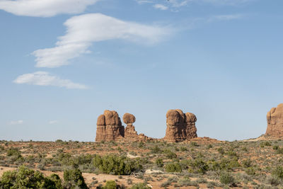 Rock formations on landscape against sky