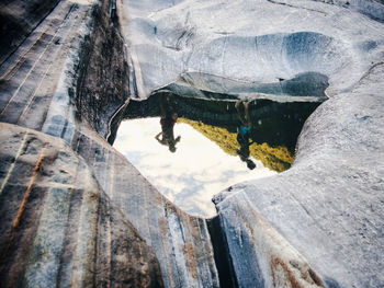 High angle view of snowcapped mountains during winter