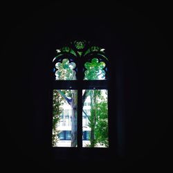 Trees seen through window of building