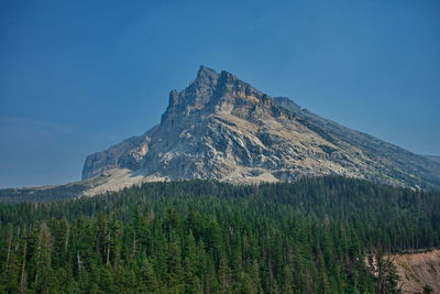 Scenic view of mountains against clear blue sky