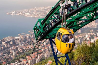 High angle view of overhead cable car