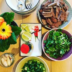 High angle view of salad in plate on table