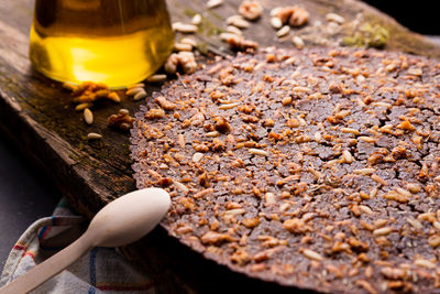 Close up of traditional castagnaccio cake, a classic italian gluten free autumn cake 