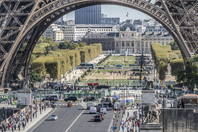 The champ de mars view under the eiffel tower in paris