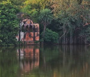 Scenic view of lake with trees reflection