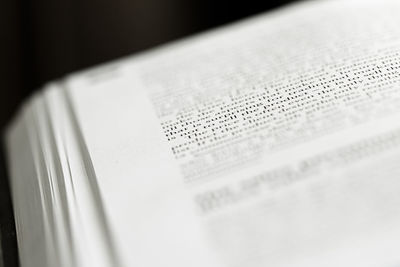 Close-up of open book on table