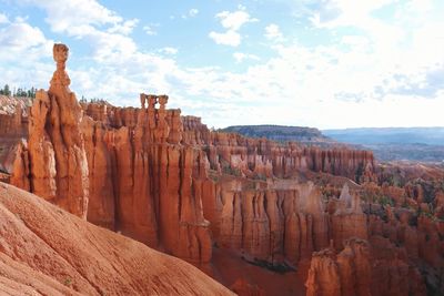 Rock formations against cloudy sky