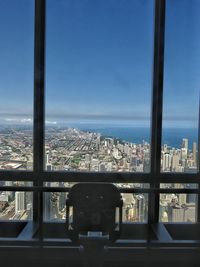 Cityscape seen through window