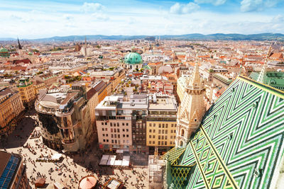 High angle view of buildings in city