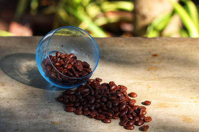 High angle view of coffee beans on table