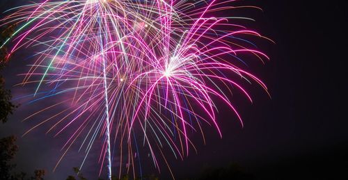 Low angle view of illuminated fireworks against sky at night