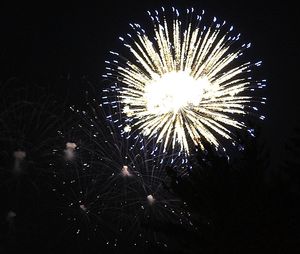 Low angle view of firework display at night