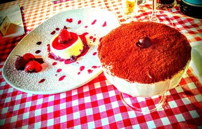 Close-up of served food on table