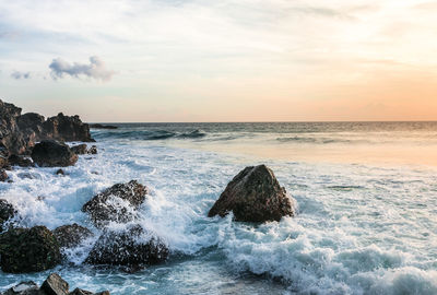 Scenic view of sea against sky during sunset