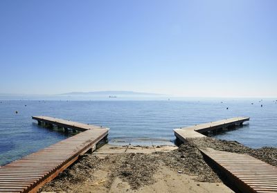 Scenic view of sea against clear sky