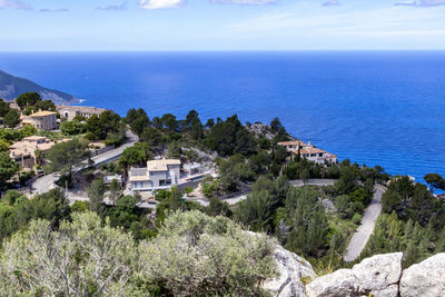 Scenic view at landscape around george sand from view point puig de la moneda, mallorca