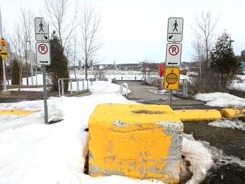 Road sign in snow