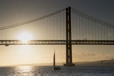 View of suspension bridge over sea