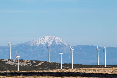 Scenic view of snowcapped mountains against clear sky