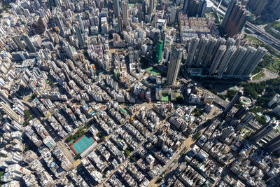 High angle view of buildings in city