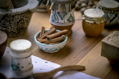 High angle view of food on table