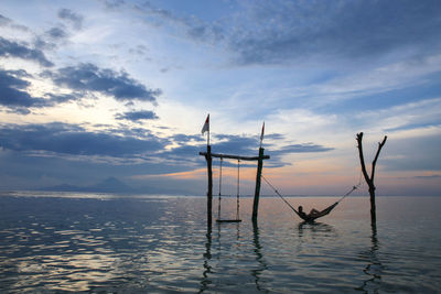Scenic view of sea against sky during sunset, gili island, indonesia