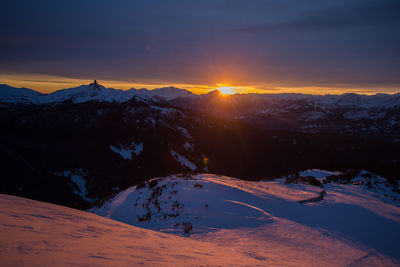 Last light on the mountain at sunset in british columbia canada
