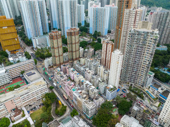 High angle view of buildings in city