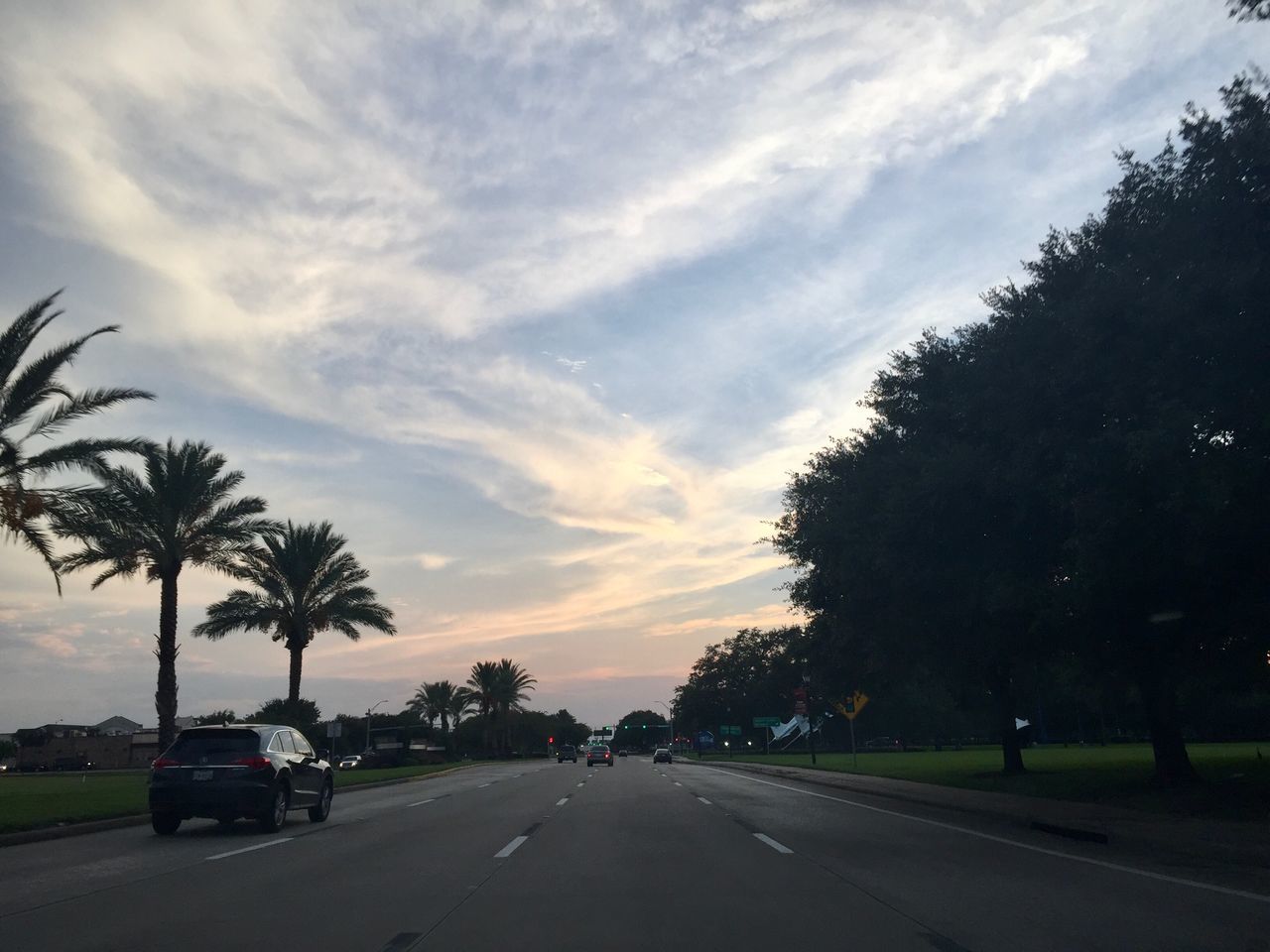 road, tree, car, transportation, sky, palm tree, cloud - sky, land vehicle, sunset, nature, no people, outdoors, scenics, beauty in nature, day