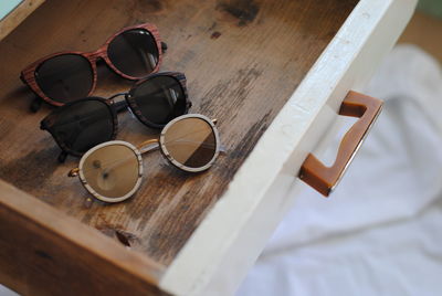 High angle view of sunglasses on table