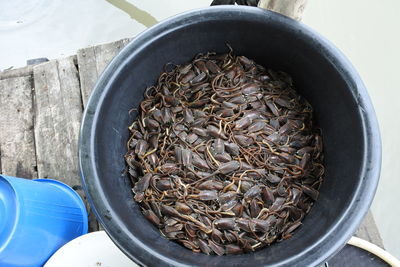 High angle view of food in bowl on table