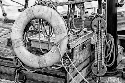 Life belt and pulley in boat