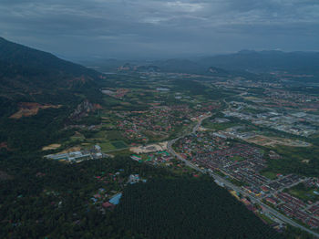 High angle view of agricultural field against sky