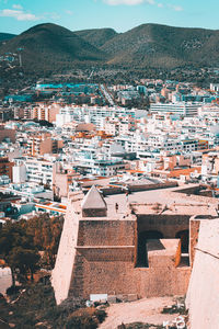 High angle view of townscape against sky