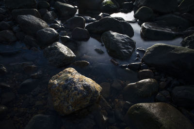 Close-up of stones on beach