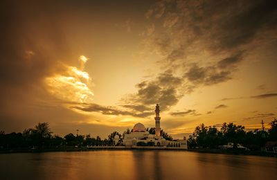 View of temple at sunset