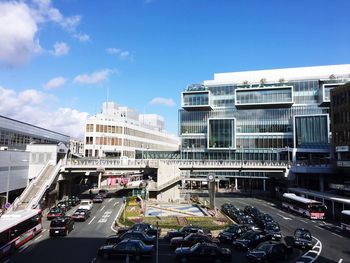 Panoramic view of people in city against sky