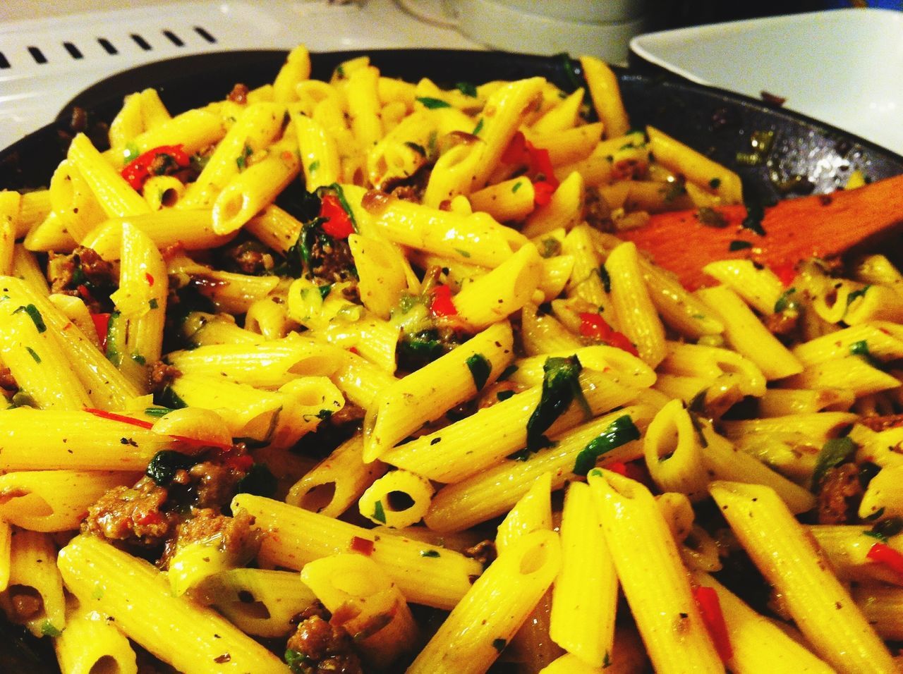 food, food and drink, freshness, indoors, healthy eating, still life, close-up, ready-to-eat, high angle view, meal, yellow, vegetable, pasta, plate, indulgence, preparation, no people, bowl, slice, healthy lifestyle