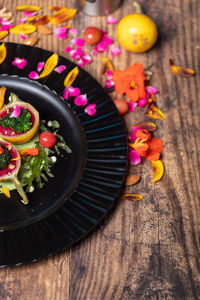 High angle view of vegetables on table