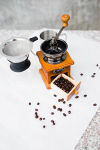 High angle view of coffee beans on table