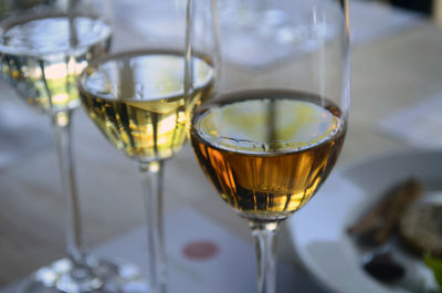 Close-up of beer in glass on table