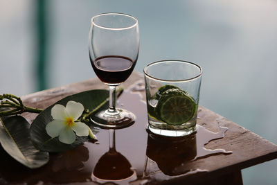 Close-up of wine glass on table