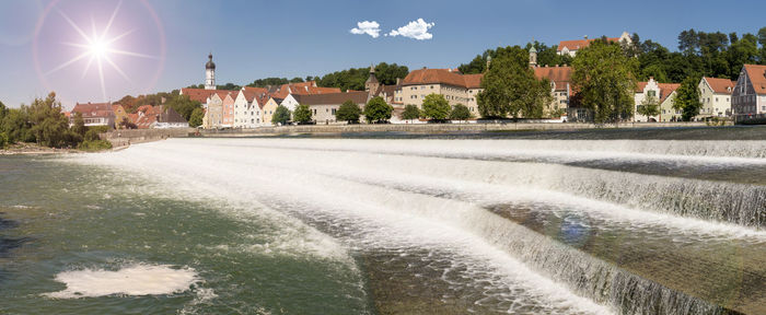 Panoramic view to city landsberg and river lech in bavaria