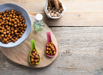 High angle view of fruits in bowl on table